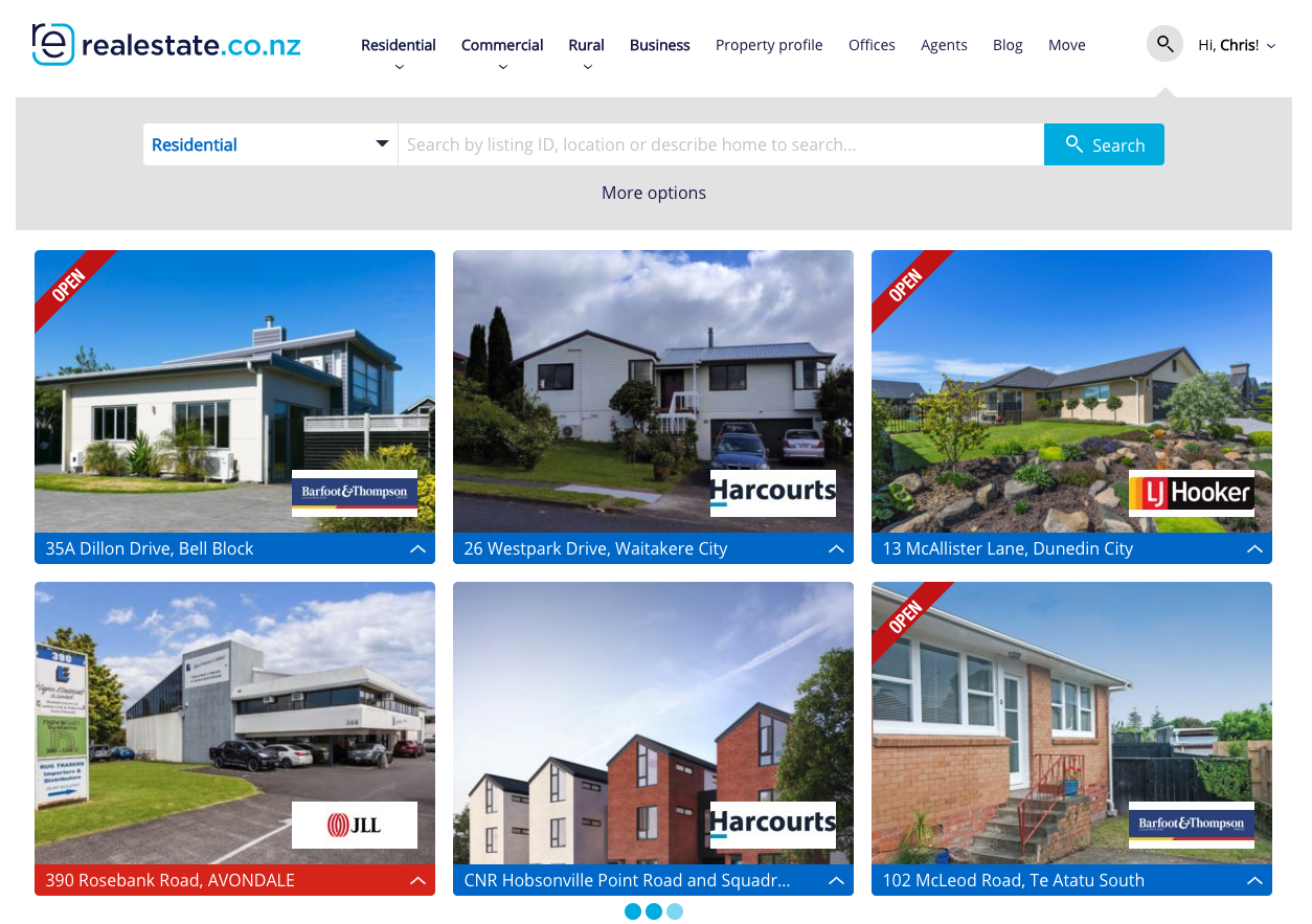New home page for realestate.co.nz