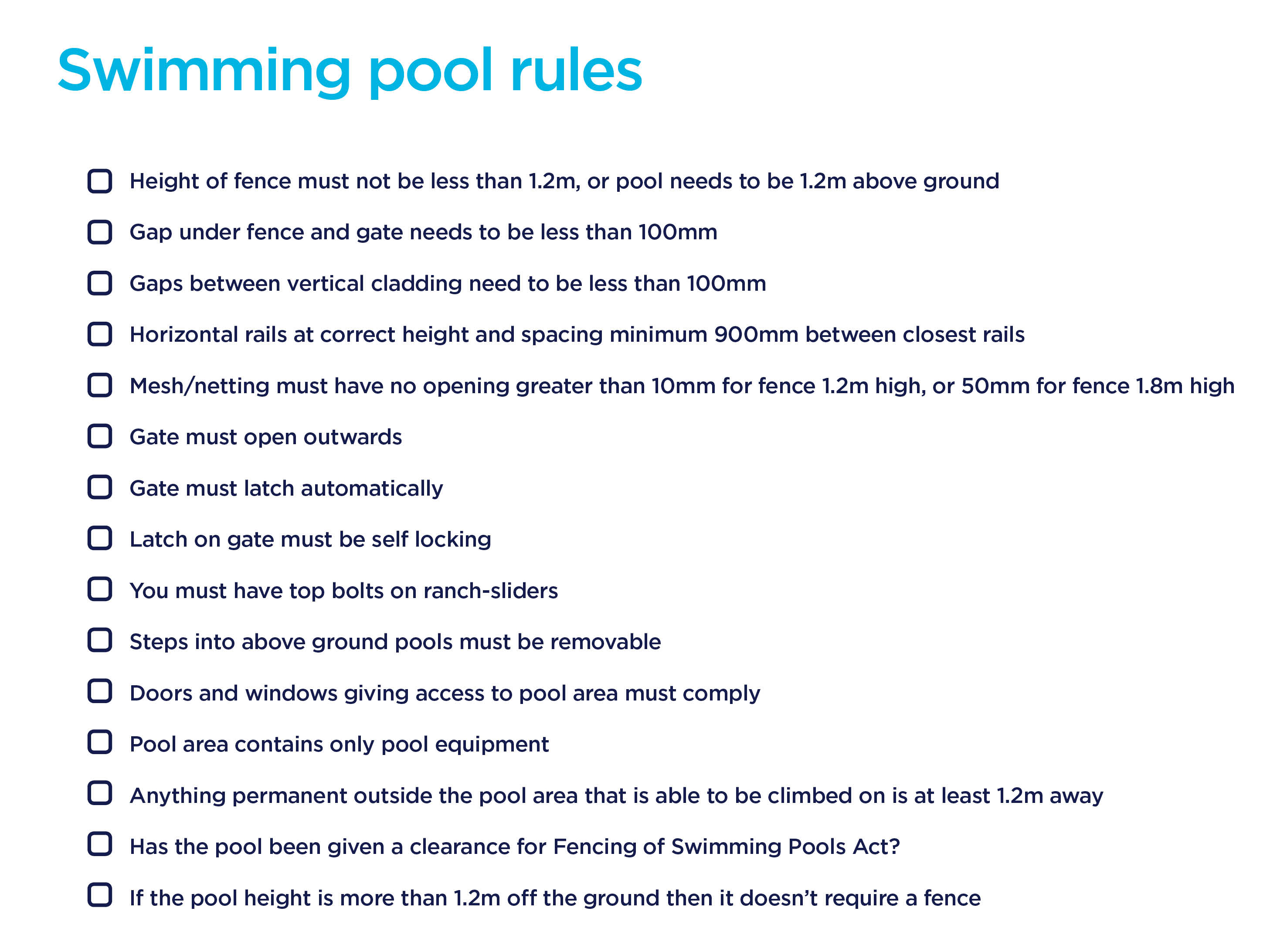 Swimming pool rules checklist