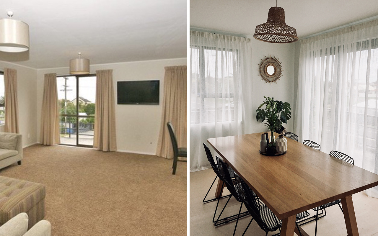 Dining room before (left) after (right)